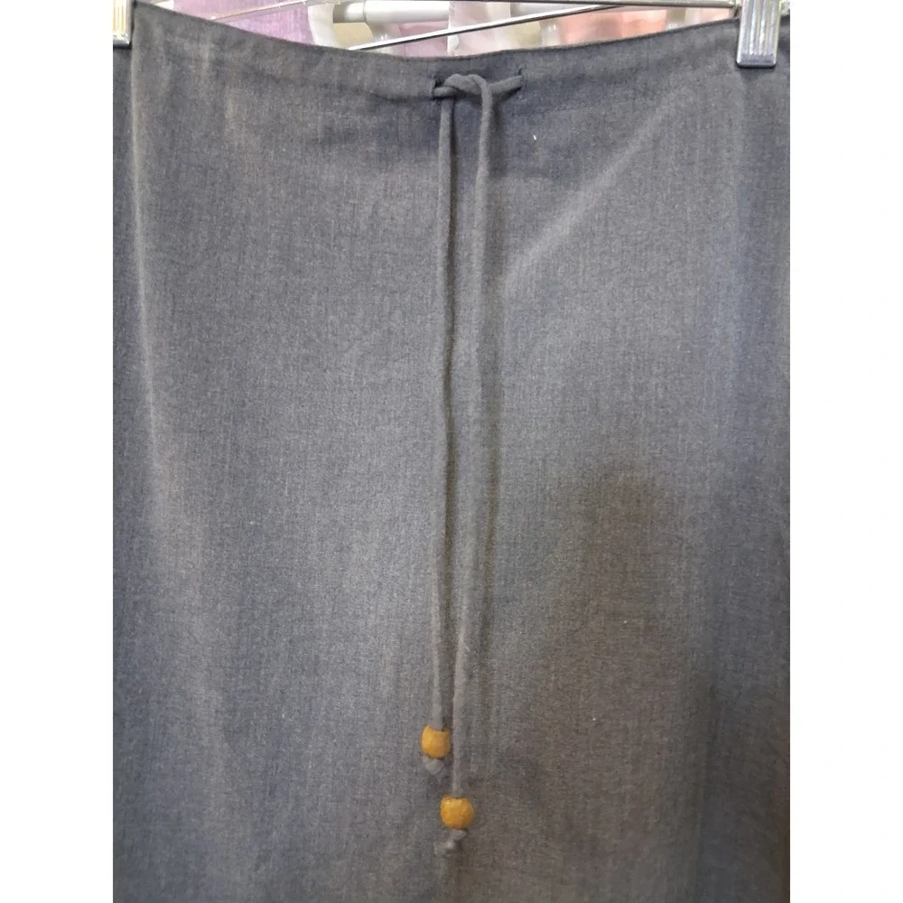 Charcoal Gray Boho Maxi Skirt Wood Bead Drawstring Detail and Hidden Zipper 1110